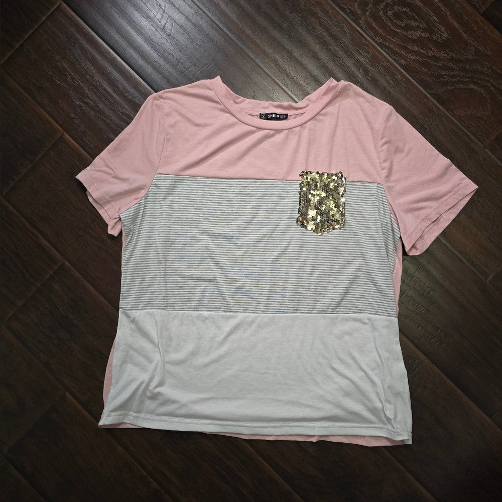 Shein Womens Glitter Sequin Pocket Tee XL - Picture 7 of 7
